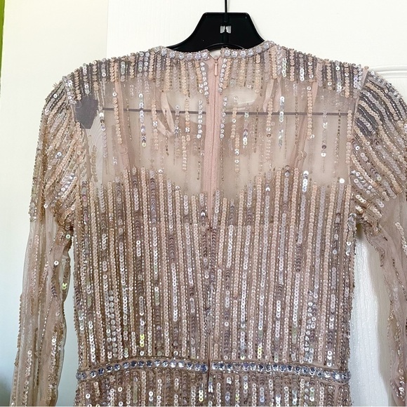 FAIR Mac Duggal Gown Sequined Illusion High-Neck Long-Sleeve Trumpet Rose Gold 2 - Picture 8 of 11
